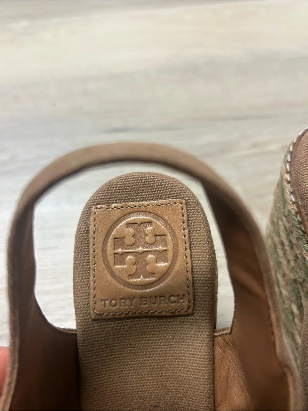 Tory Burch Wedge Sandals Womens 9M Linley Espadrille Platform Tan Olive Lace Up